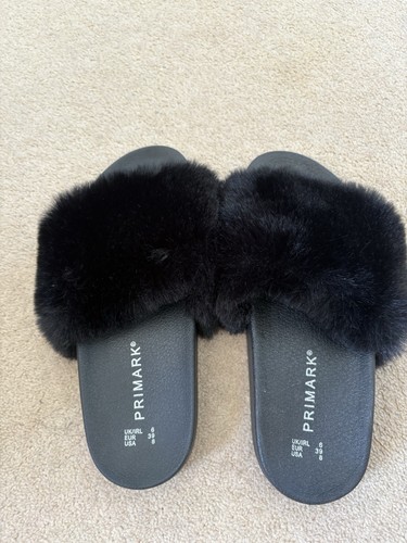 Primark black fluffy sliders - fluffy,