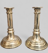 Pair of VR Victoria Regina Turned Victorian Brass Candlesticks, Dated 1830s 22cm