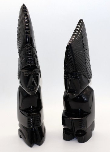 Pair carved obsidian black - pair, of