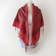 Ladies Head Scarf, Coral Fringe, Vintage Retro Folk Festival Fashion Scarf