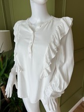Zara Long Sleeve Top - Size S Small White Frill Blouse 