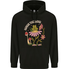 Honor the Land Frog Climate Change Hippy Mens 80% Cotton Hoodie