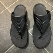 FitFlop Walkstar All Black Leather Toe-Post Sandals UK Size 7 Brand New