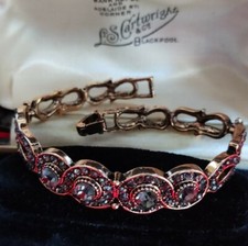 Vintage Style Marcasite Crystal Geometric Antique Gold Tone Bracelet 