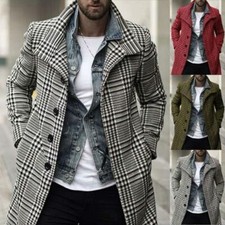 Mens Long Coat Lapel Single