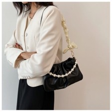 Pleated Shoulder Bag with Pearl Small Handbags Cloud Underarm Bags  Women Purse