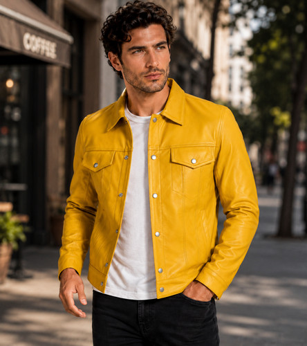 Men yellow leather - men's, trucker
