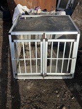 Double Dog Crate Aluminium Transport Carrier Travel Box Car Cage Double Door