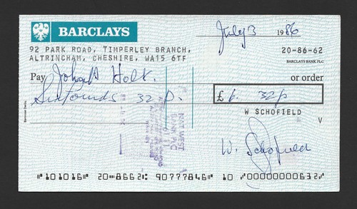 1986 barclays bank - used, cheque