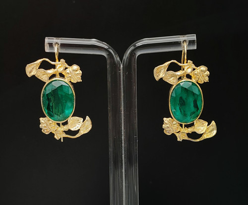 Women earrings green emerald - earrings,