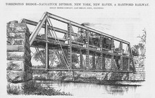 New York, New Haven & Hartford Railway Torrington Bridge Antique Print 1890