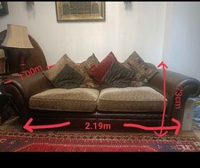 3 seater beige and brown sofa