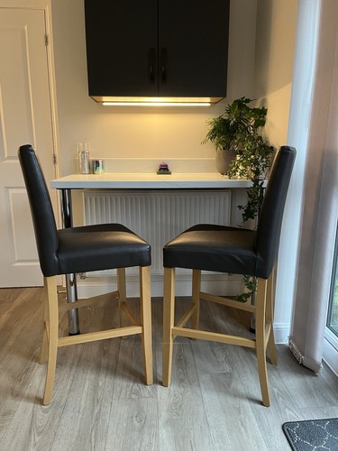 Two brown leather bar stools - leather,