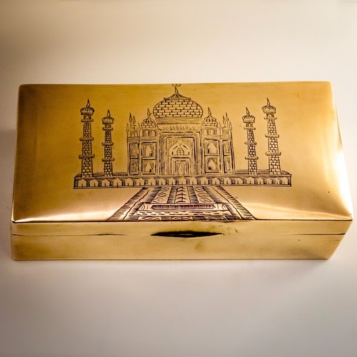Indian brass box - hand, engraved