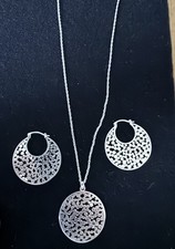 Kit Heath Sterling Silver 925 Filigree Necklace With Pendant and Earrings Set