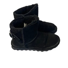 BearPaw Youth Girls Size 3.5 Womens 5 Black Cow Suede Sheep Skin Snow Boots