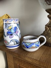 Vintage Art Deco Hand Painted Collard Honiton Vase and Jug -Both Good Condition 