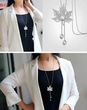 Maple Leaf Pendant Slide Chain Necklace Women Silver Gold Fashion Jewelry Gift