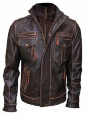 MEN'S TERMINATOR LEATHER JACKET VINTAGE CAFE RACER BIKER SLIM FIT JACKET
