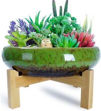 Succulent Plant Pot - Large Bonsai Pot with Stand Shallow Cactus Plant Pot with