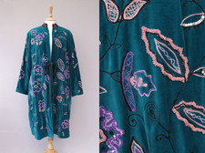 Indigo Moon Dark Turquoise Velvet Evening Coat Size L JE1712