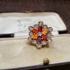 925 Sterling Silver Ring, Genuine Fire Opal  Ring, Size J.5 US 5, Gold Overlay 