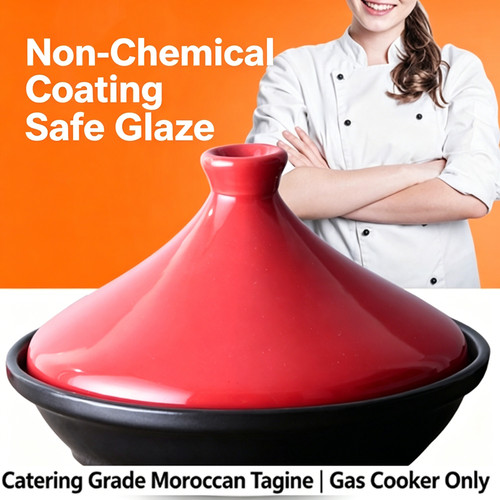 Red moroccan ceramic tagine - red,