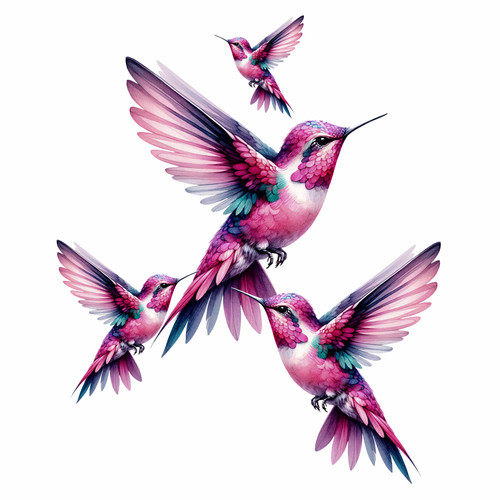 Pink humming bird vinyl - x4,