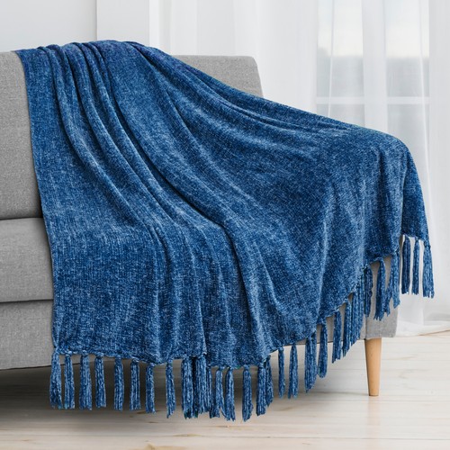 Soft chenille knitted throw - knitted,