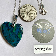 AZURITE MALACHITE HEART 21MM AA GRADE  WITH 925 STERLING SILVER BAIL AND CHAIN