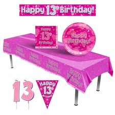 13th Birthday Party Bunting Decorations Banner Tableware Supplies Girls Pink