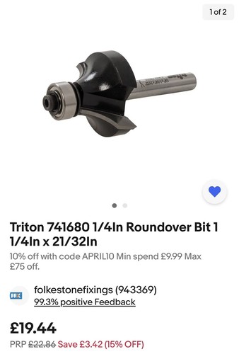 Triton 741680 4in roundover - 741680, 1/4in