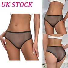 UK Womens Sexy Sheer Mesh See-Through Briefs Low Rise Panties Lingerie Underwear
