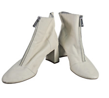 Zara Boots Ankle Ivory Block Heel Front Zip Almond Toe Soft Leather size UK 6