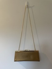 Jane shilton gold satin clutch bag with chain strap   10” x 4” x 2”