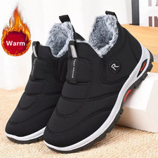 Mens Fur Lined Shoes Slip On Leather Thermal Warm Shoes Winter Snow Boots 2025