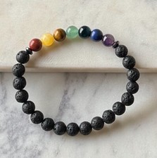 GENUINE 100% NATURAL LAVA 7 CHAKRA S8MM STONES ENERGY HEALING YOGA BRACELET