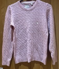 Jack Wills Pink Cable Knit Jumper UK 14 Merino Wool Logo Sweater