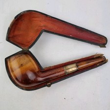 Antique Cased Meerschaum Pipe With Amber Mouthpiece 14cm Long