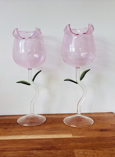 Pair vintage pink tulip wine - pink,