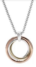 Genuine Fossil Silver Necklace With Triple Coloured Rings - Ladies