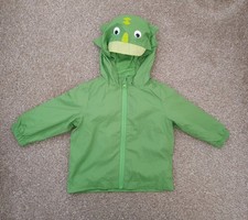 Baby Boys Green Dinosaur Rain Jacket Age 6-9 Months