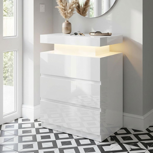 White chest drawers led - white,