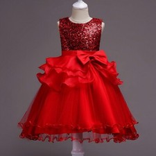 Princess Dress Party Wedding Christmas Pageant Prom Gown Kid Girls Sequin Tutu