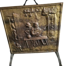 Vintage Brass Fireguard Fire Screen Victorian Scene Design Fireplace 
