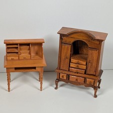 VINTAGE DOLLS HOUSE FURNITURE WOODEN HANDMADE FRENCH DRESSER & BUREAU 