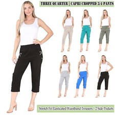 Womens Capri Trousers Ladies Three Quarter Soft 3/4 Cropped Pants Summer Shorts