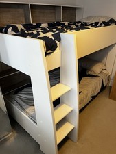 Parisot Tam Tam White Children's Wooden Bunk Bed with Built-In Book Shelf