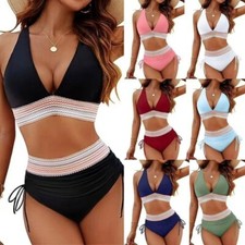 5XL Womens High Waisted Bikini Sets Tummy Control 2Piece Color Block Swimsuits f