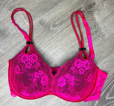 Victoria's Secret Sexy Little Things Pink Lace Black Underlay Padded Bra Sz 32D